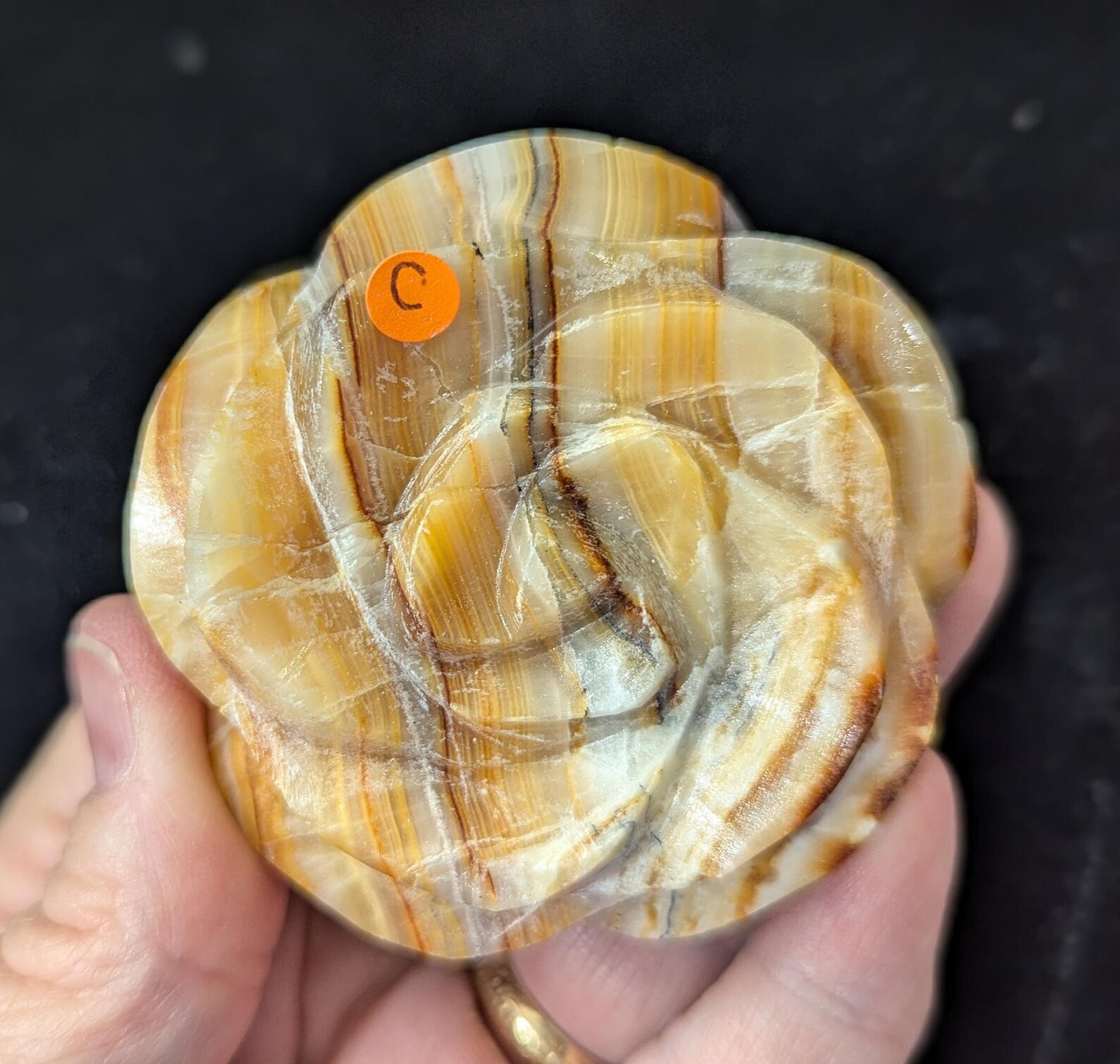 Hand Carved Banded Brown Aragonite Flowers