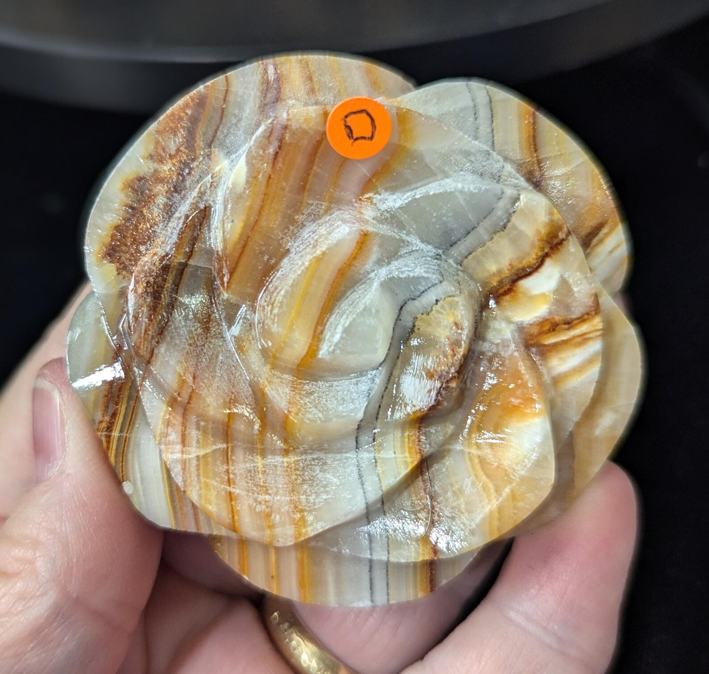 Hand Carved Banded Brown Aragonite Flowers