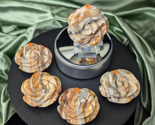 Hand Carved Banded Brown Aragonite Flowers