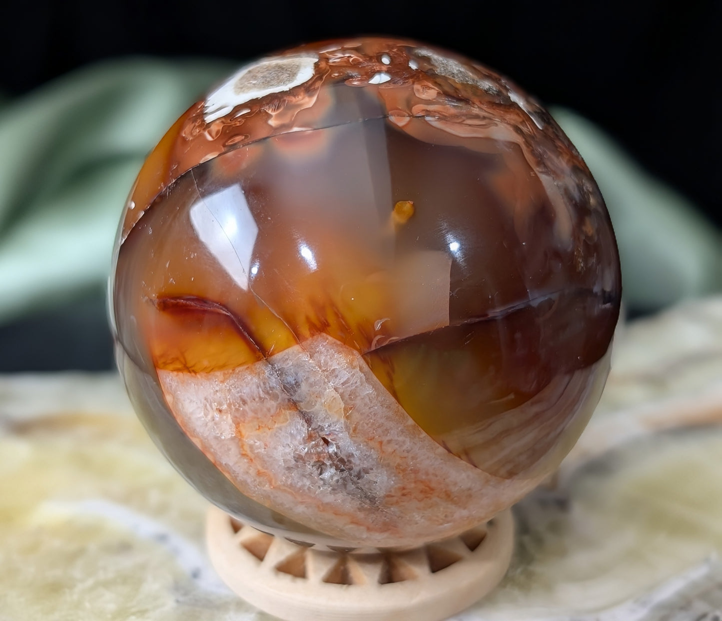 Carnelian Sphere with Quartz Band
