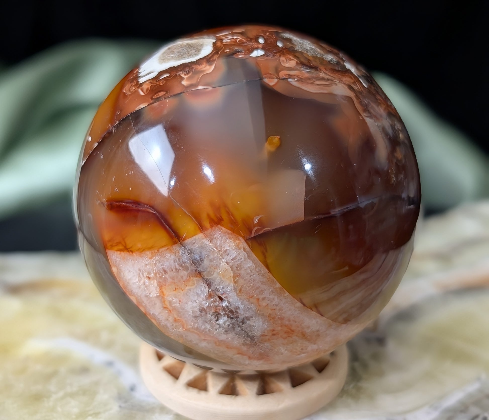 Carnelian Sphere with Quartz Band