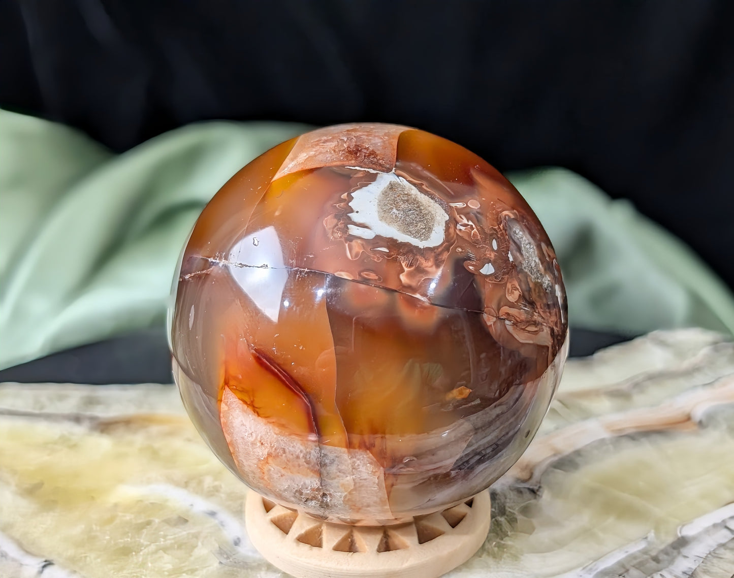 Carnelian Sphere with Quartz Band