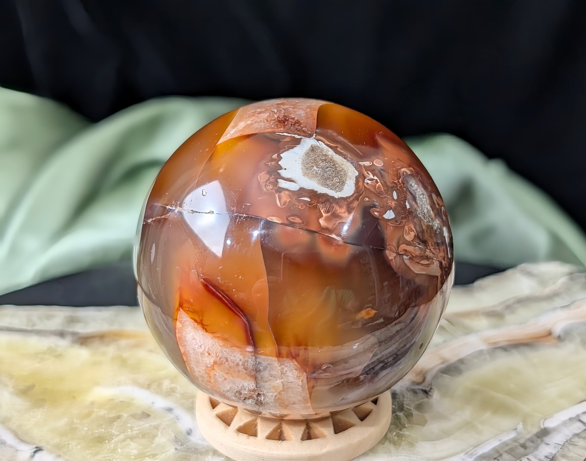 Carnelian Sphere with Quartz Band