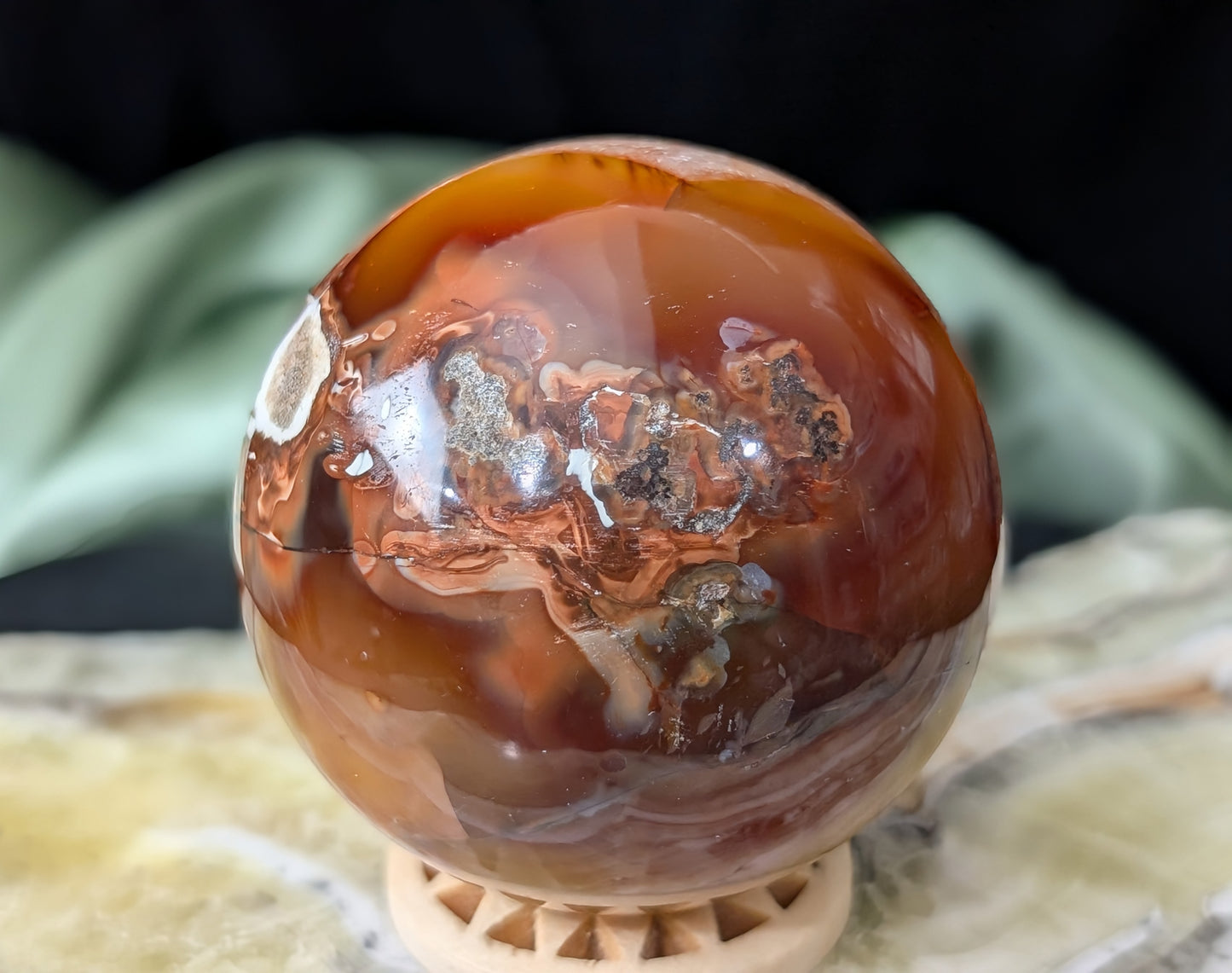 Carnelian Sphere with Quartz Band