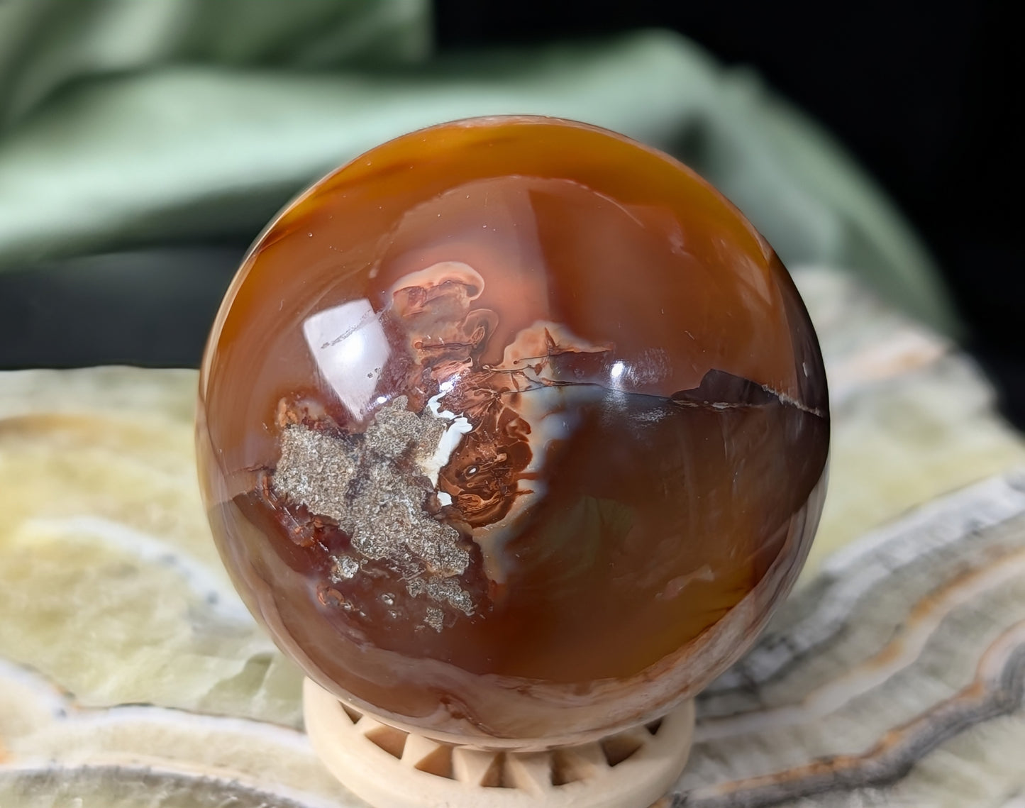 Carnelian Sphere with Quartz Band