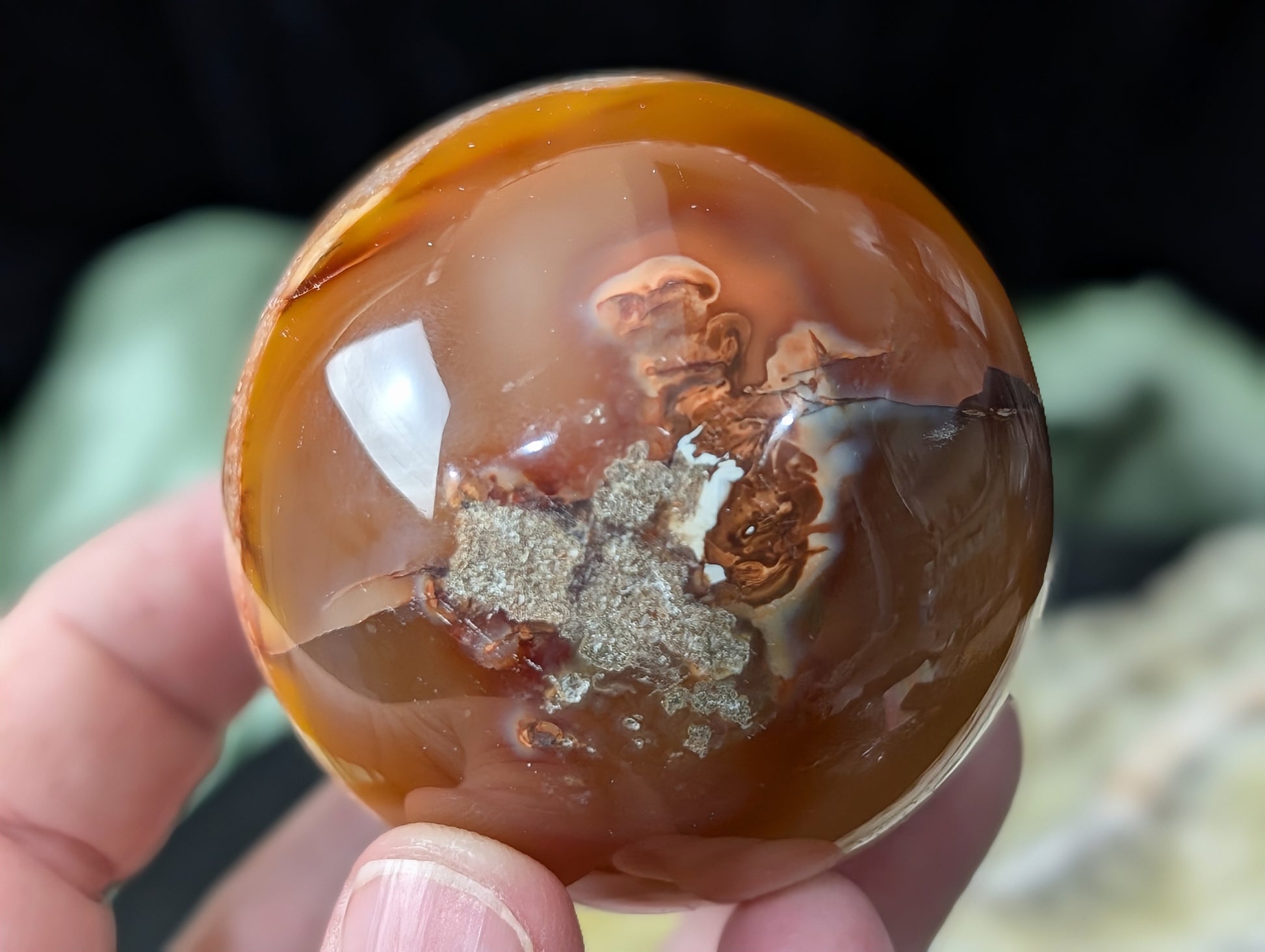 Carnelian Sphere with Quartz Band