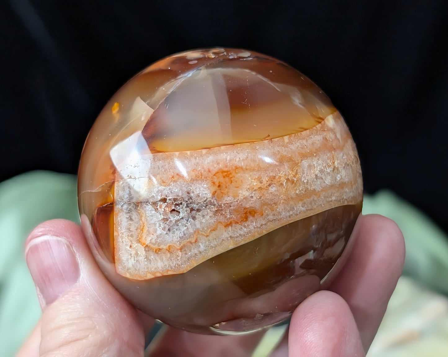 Carnelian Sphere with Quartz Band