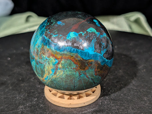 Chrysocolla with Azurite and Hematite Sphere