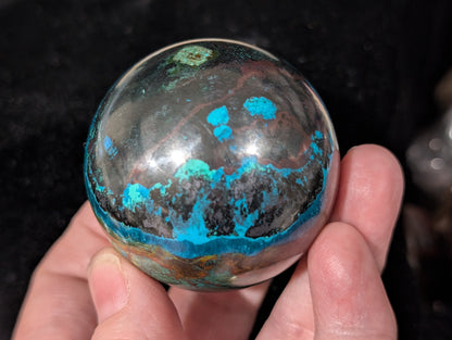 Chrysocolla with Azurite and Hematite Sphere