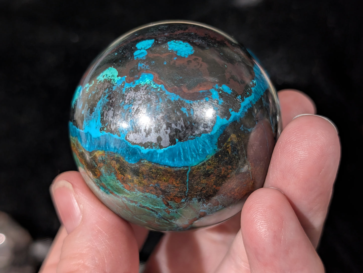 Chrysocolla with Azurite and Hematite Sphere