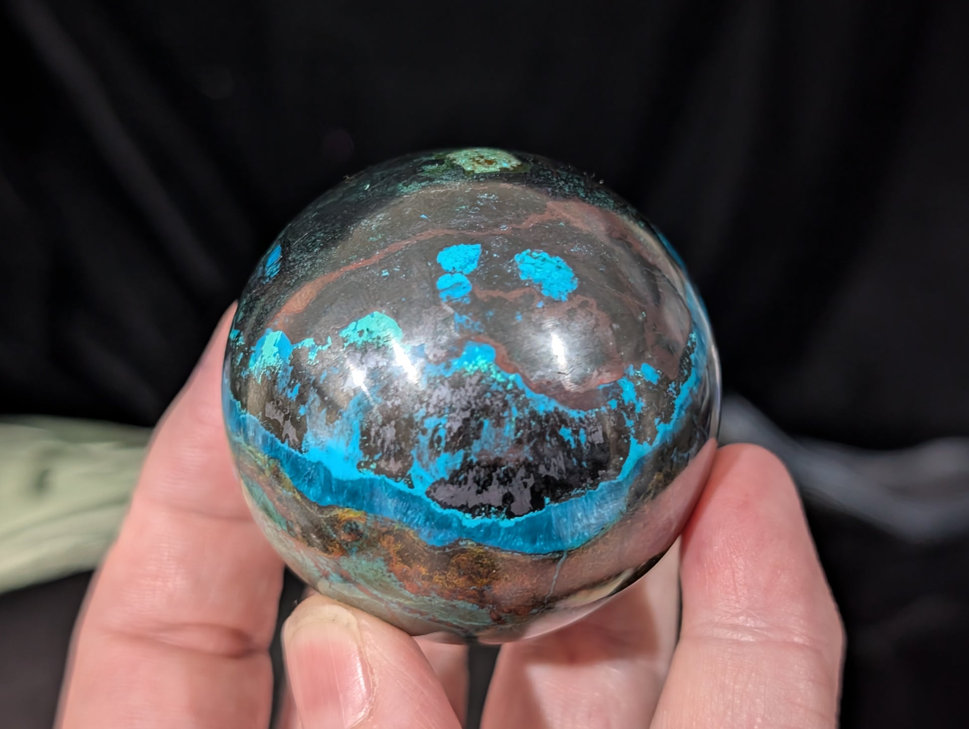 Chrysocolla with Azurite and Hematite Sphere