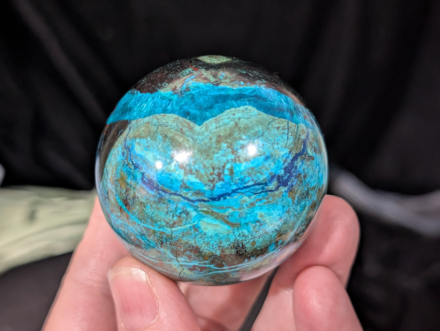 Chrysocolla with Azurite and Hematite Sphere