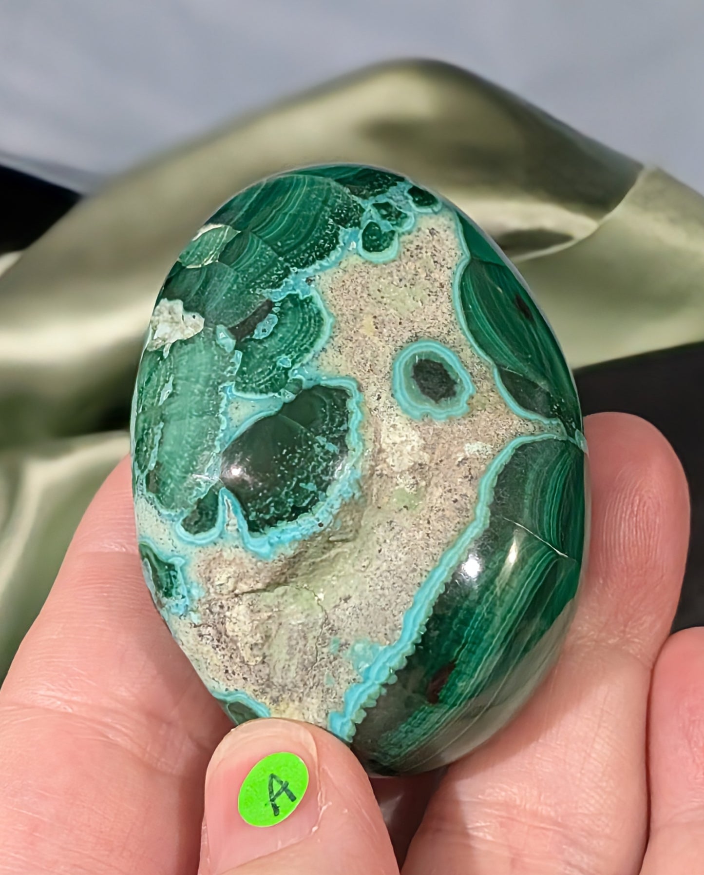 Chrysocolla with Malachite Palm Stone