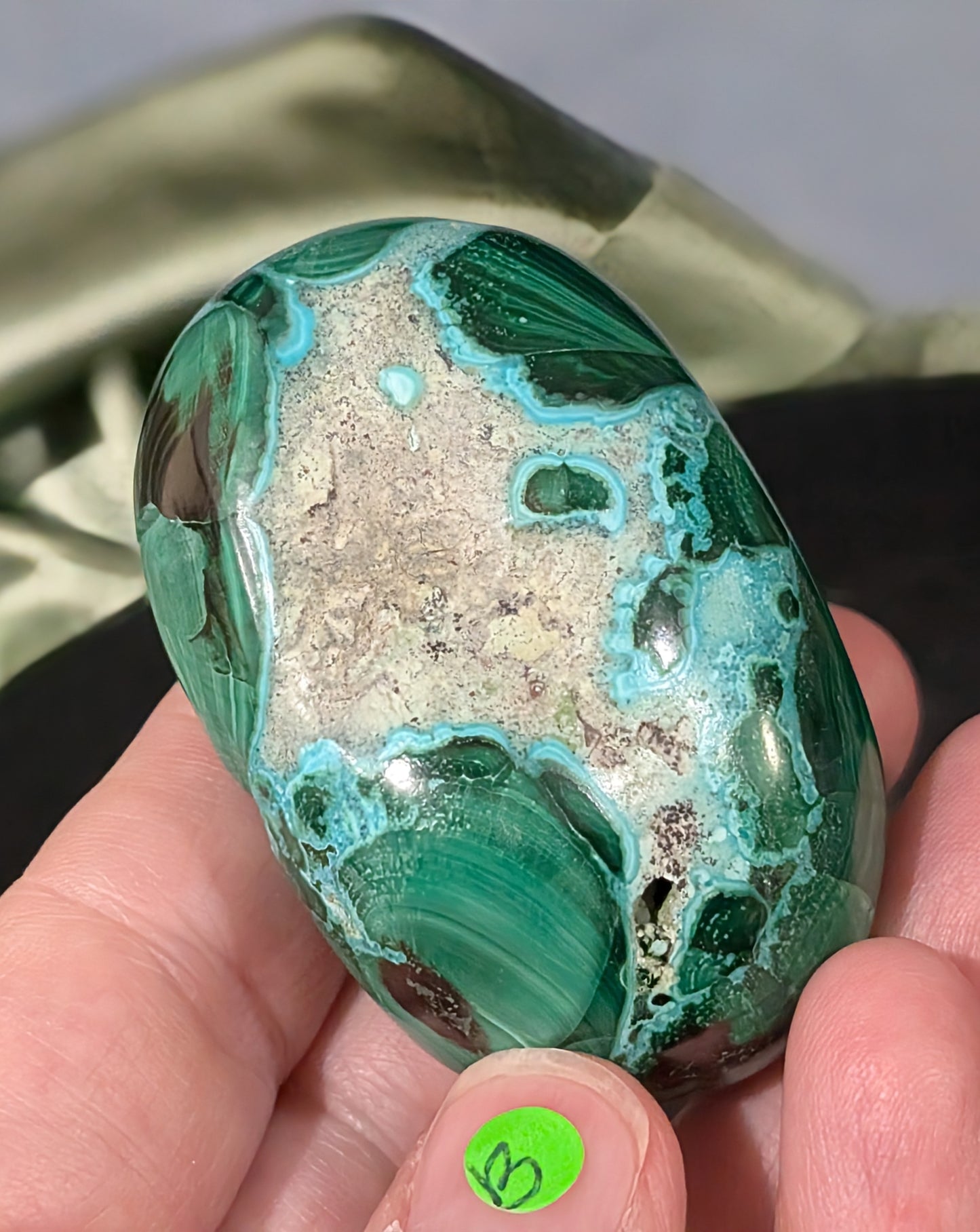 Chrysocolla with Malachite Palm Stone