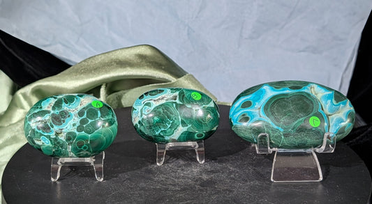 Chrysocolla with Malachite Palm Stones