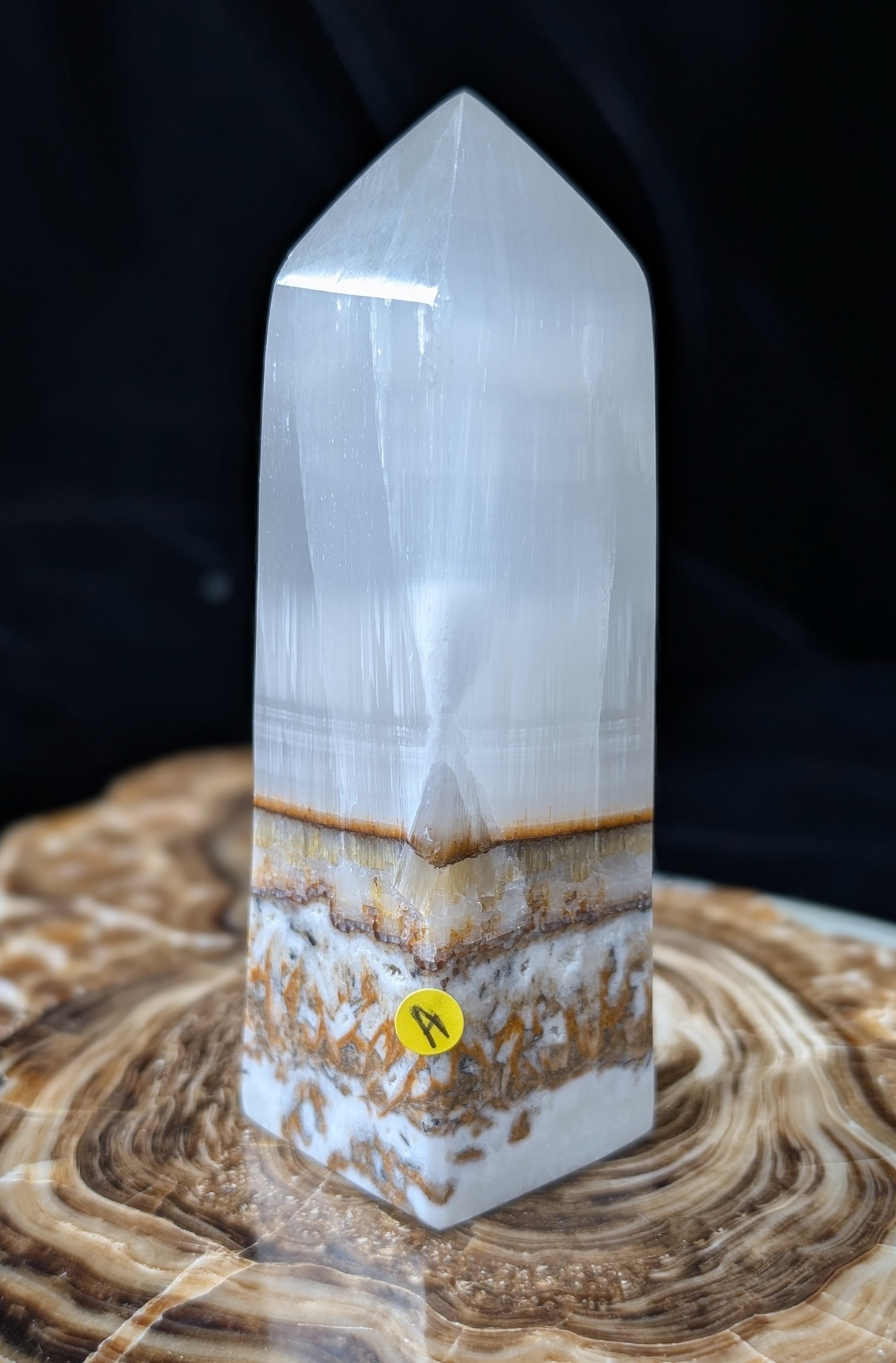 Clear Silky White Banded Calcite Tower