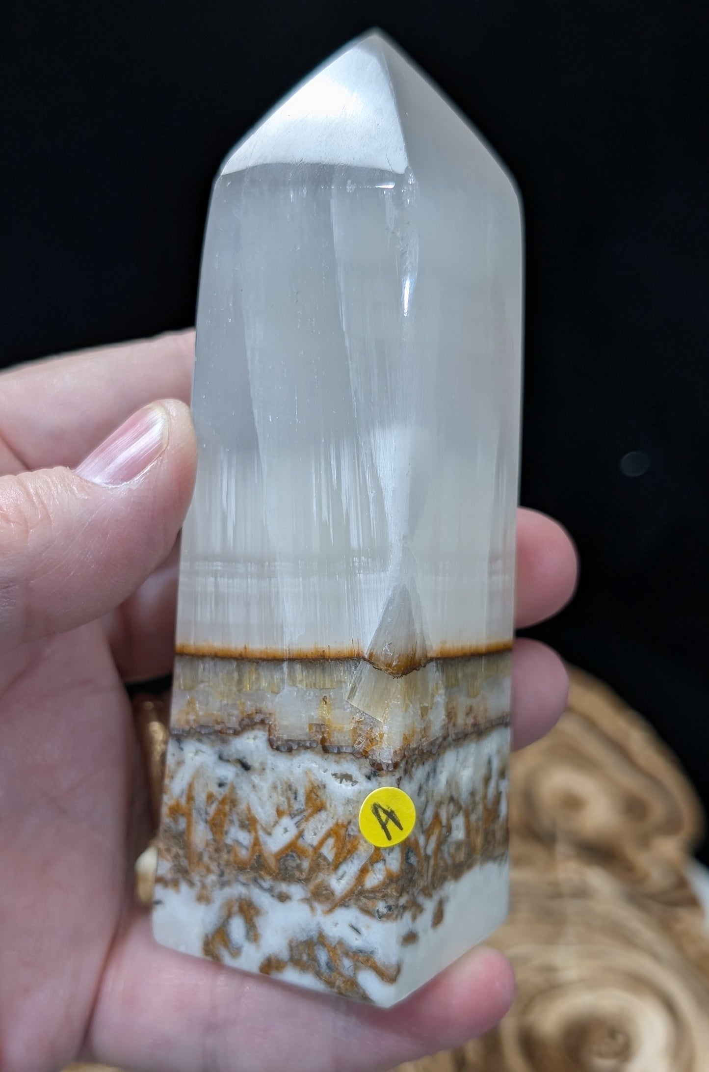 Clear Silky White Banded Calcite Tower
