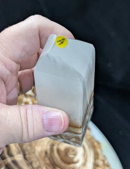 Clear Silky White Banded Calcite Tower
