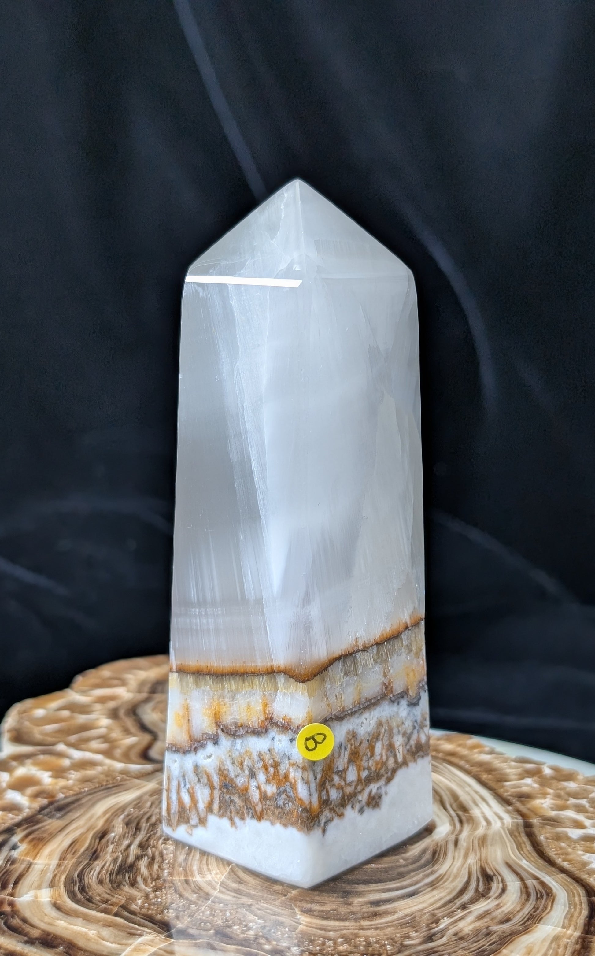 Clear Silky White Banded Calcite Tower