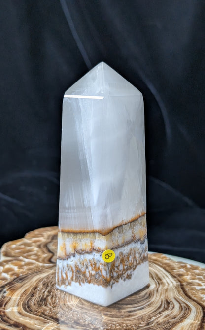 Clear Silky White Banded Calcite Tower