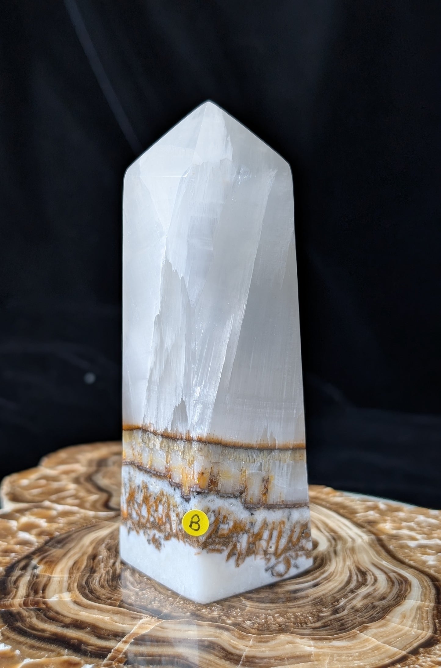 Clear Silky White Banded Calcite Tower