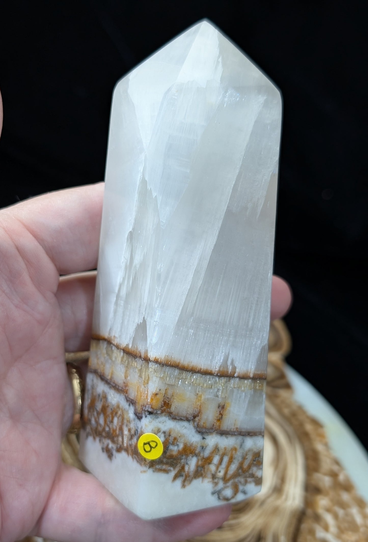 Clear Silky White Banded Calcite Tower