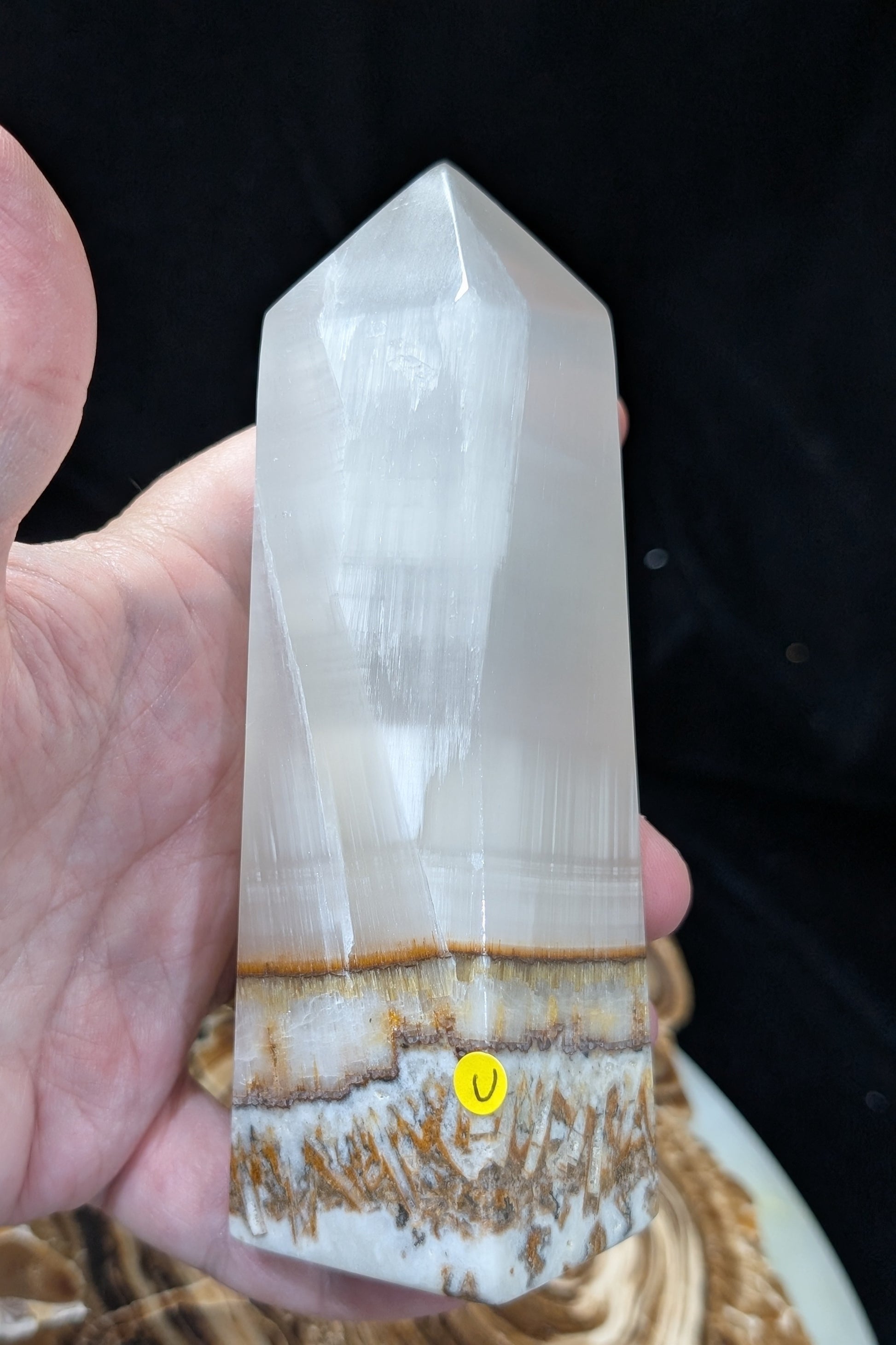 Clear Silky White Banded Calcite Tower