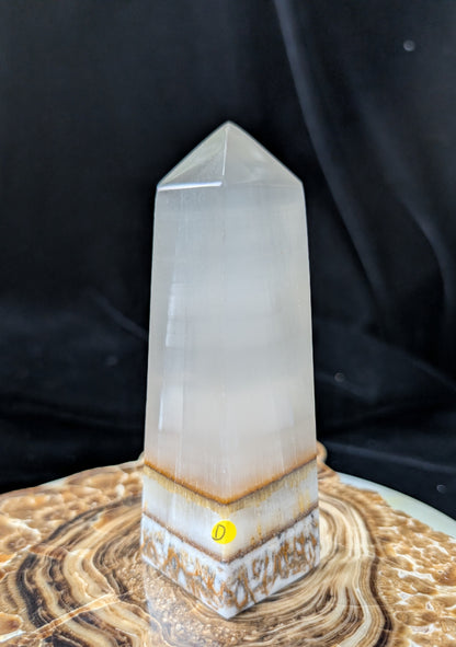 Clear Silky White Banded Calcite Tower