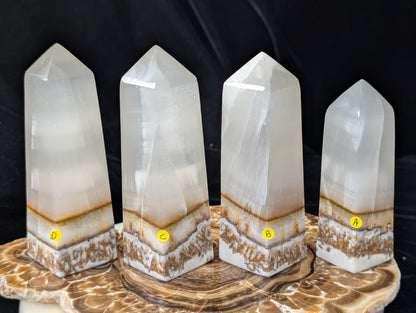 Clear Silky White Banded Calcite Towers