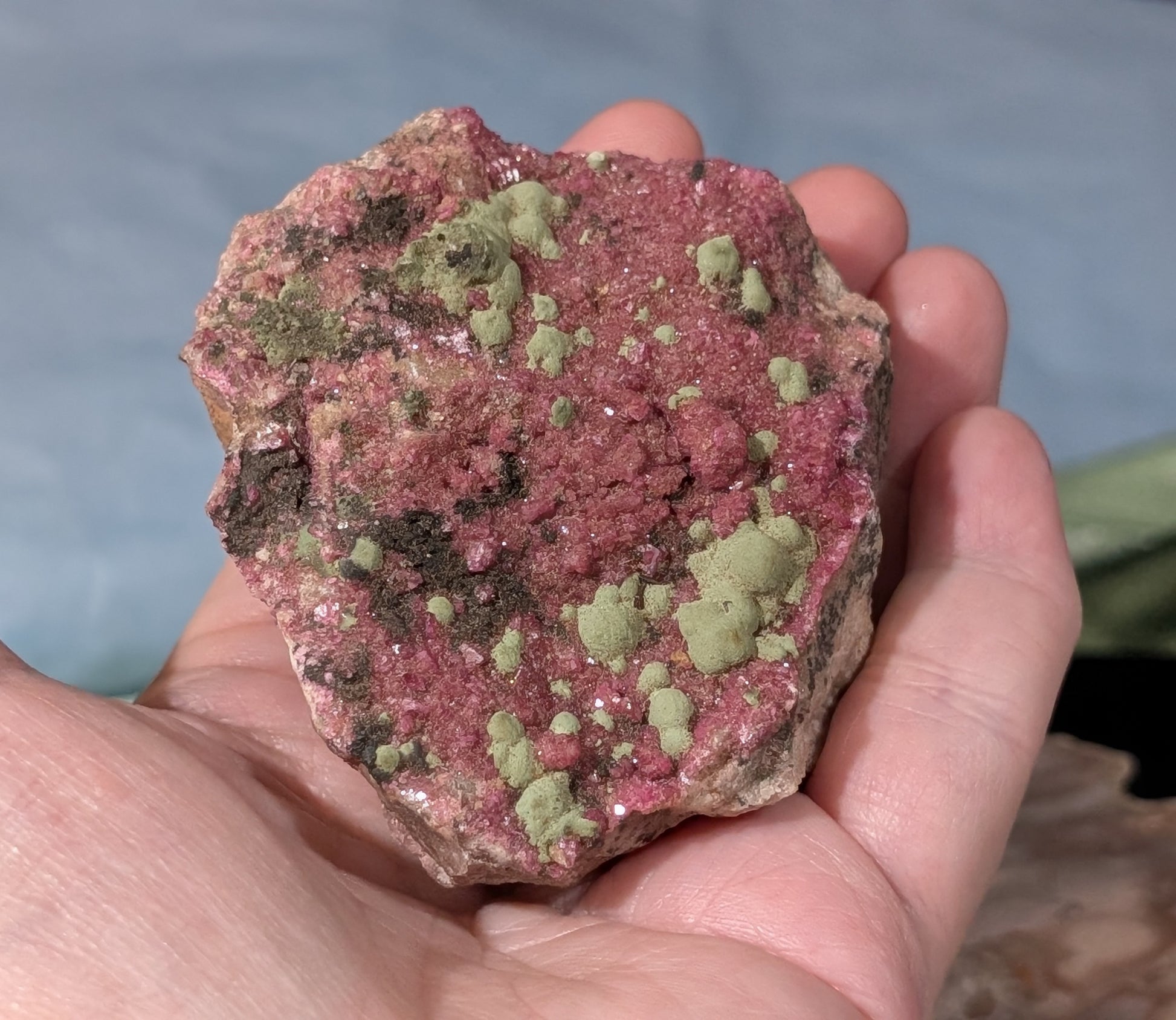 Cobalto Calcite with Malachite Specimen