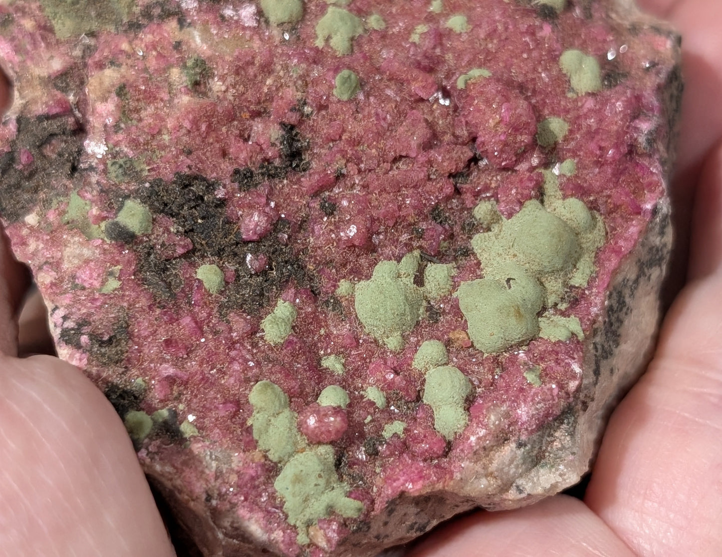Sparkling Cobalto Calcite with Malachite Specimen