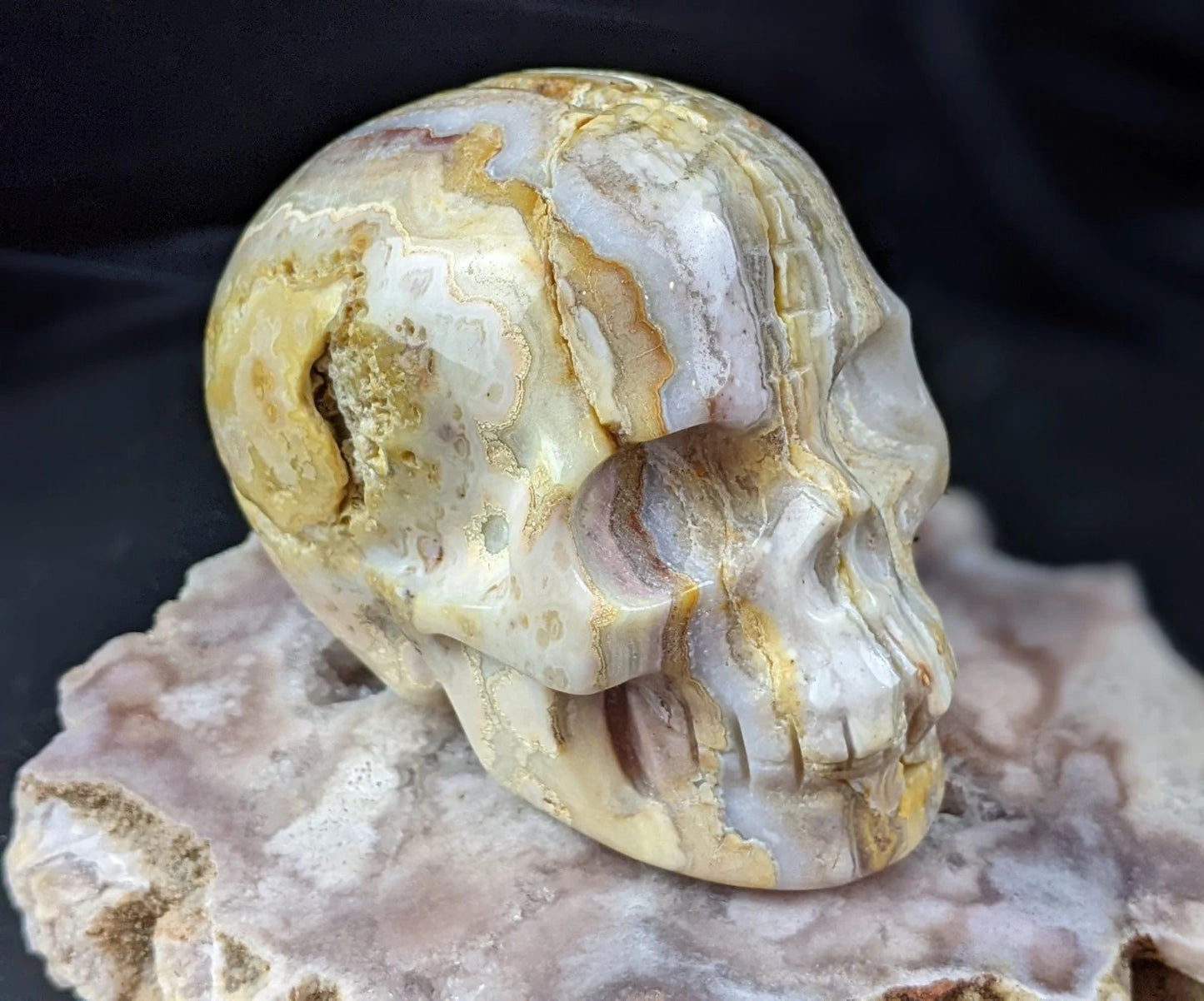 Crazy Lace Agate Skull Carving