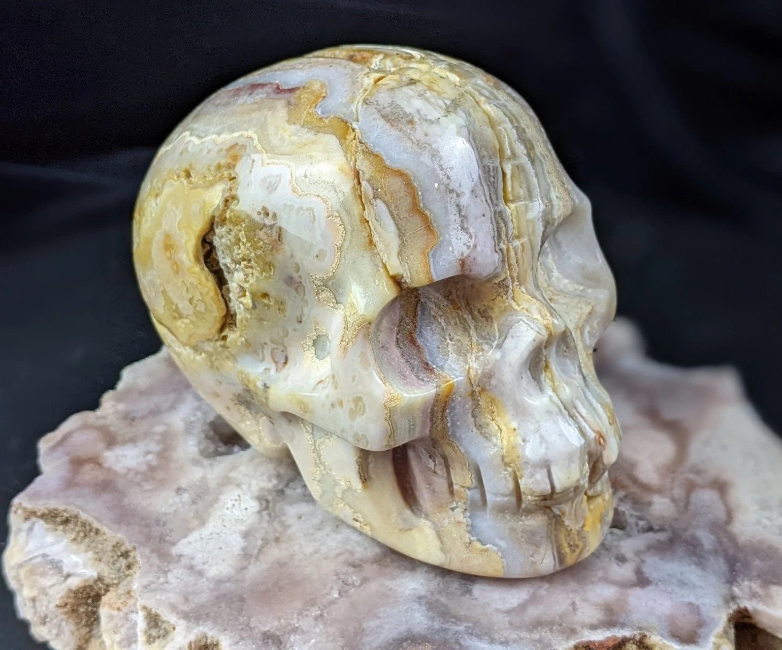 Crazy Lace Agate Skull Carving