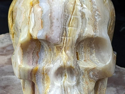 Crazy Lace Agate Skull Carving