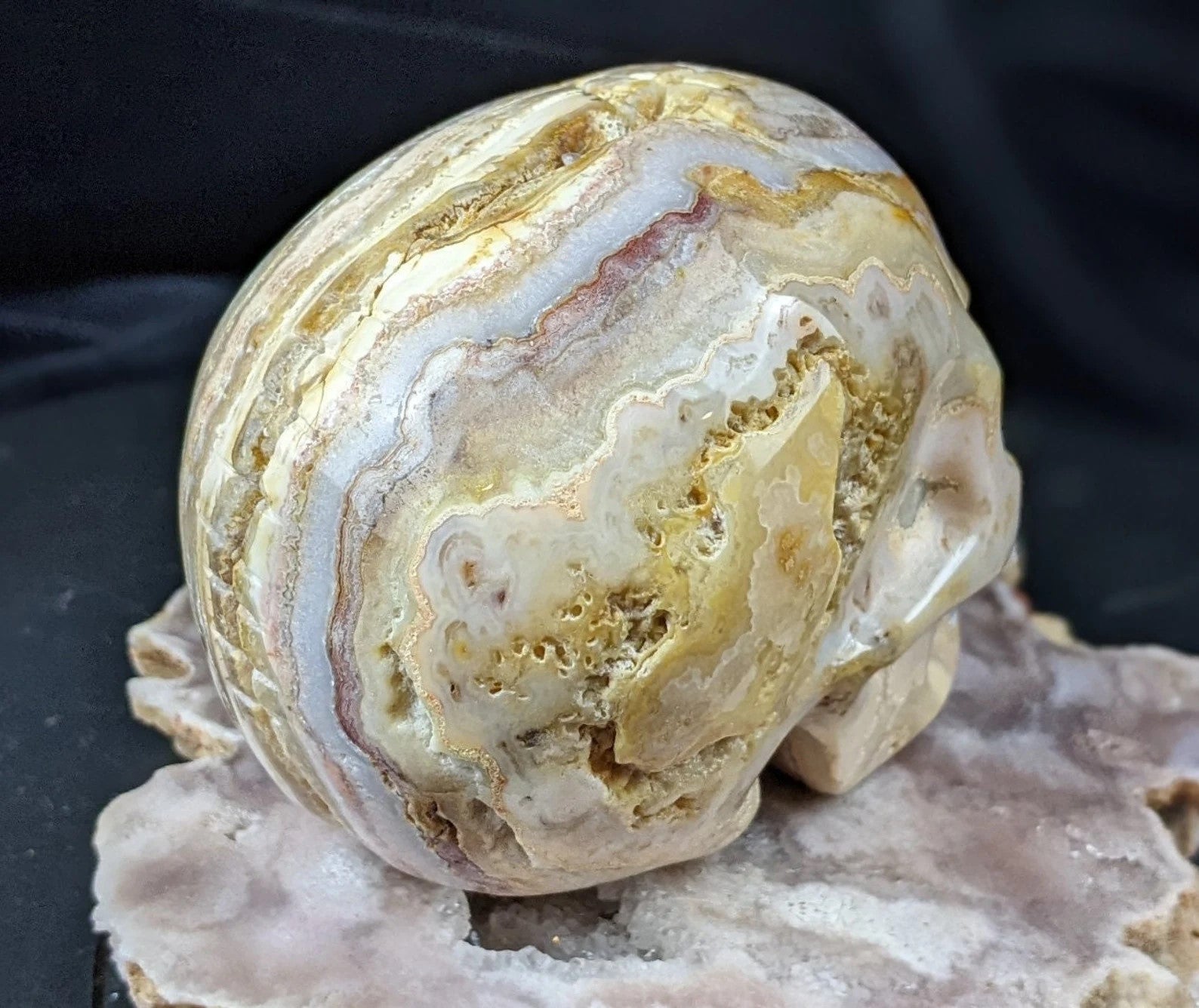 Crazy Lace Agate Skull Carving