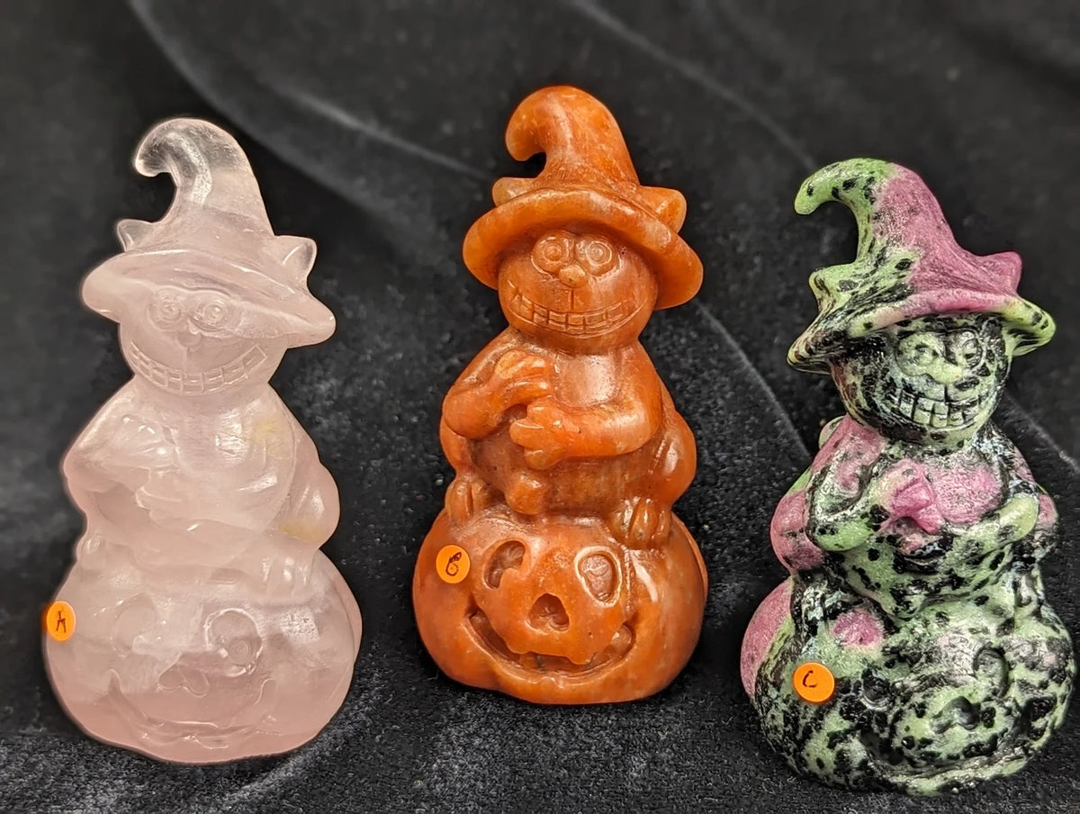 Crystal Witch Cat on Pumpkin Figurines