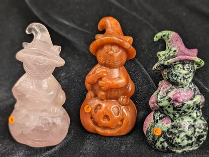 Crystal Witch Cat on Pumpkin Figurines