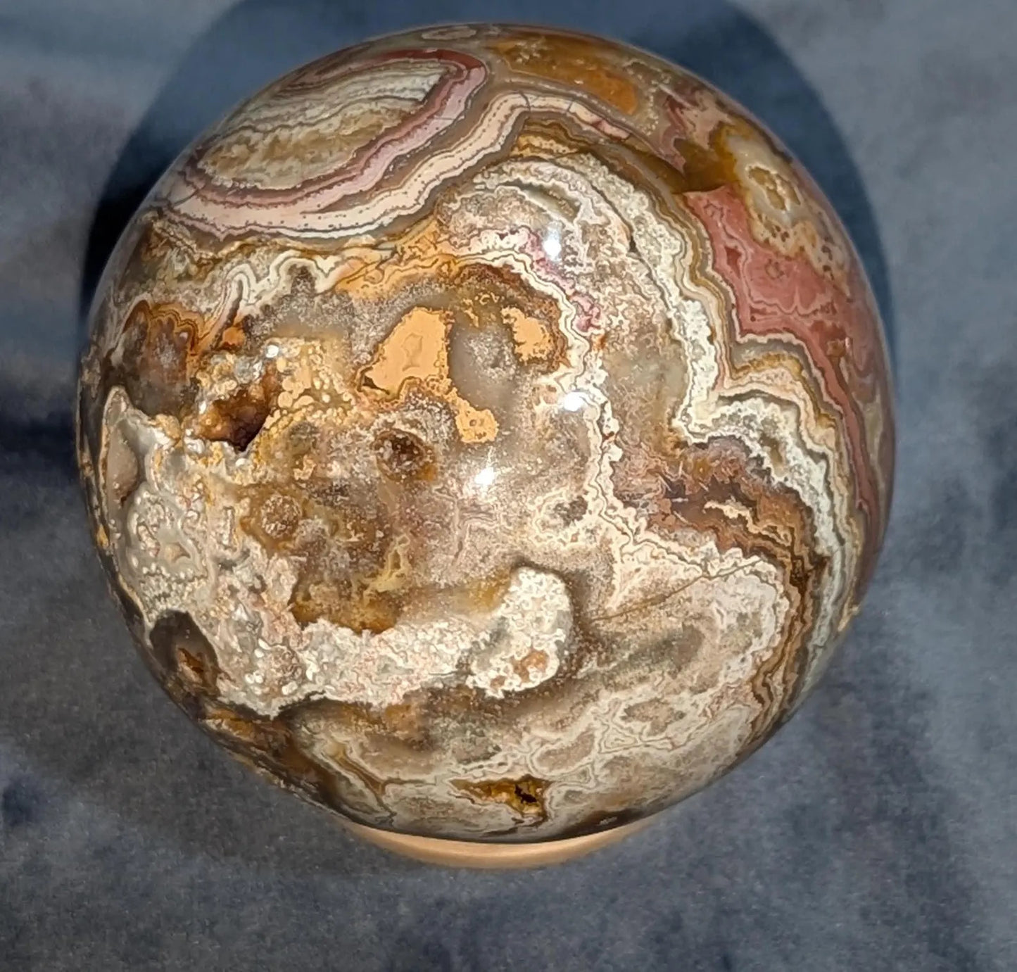 Hand Carved Druzy Pink Crazy Lace Agate Sphere