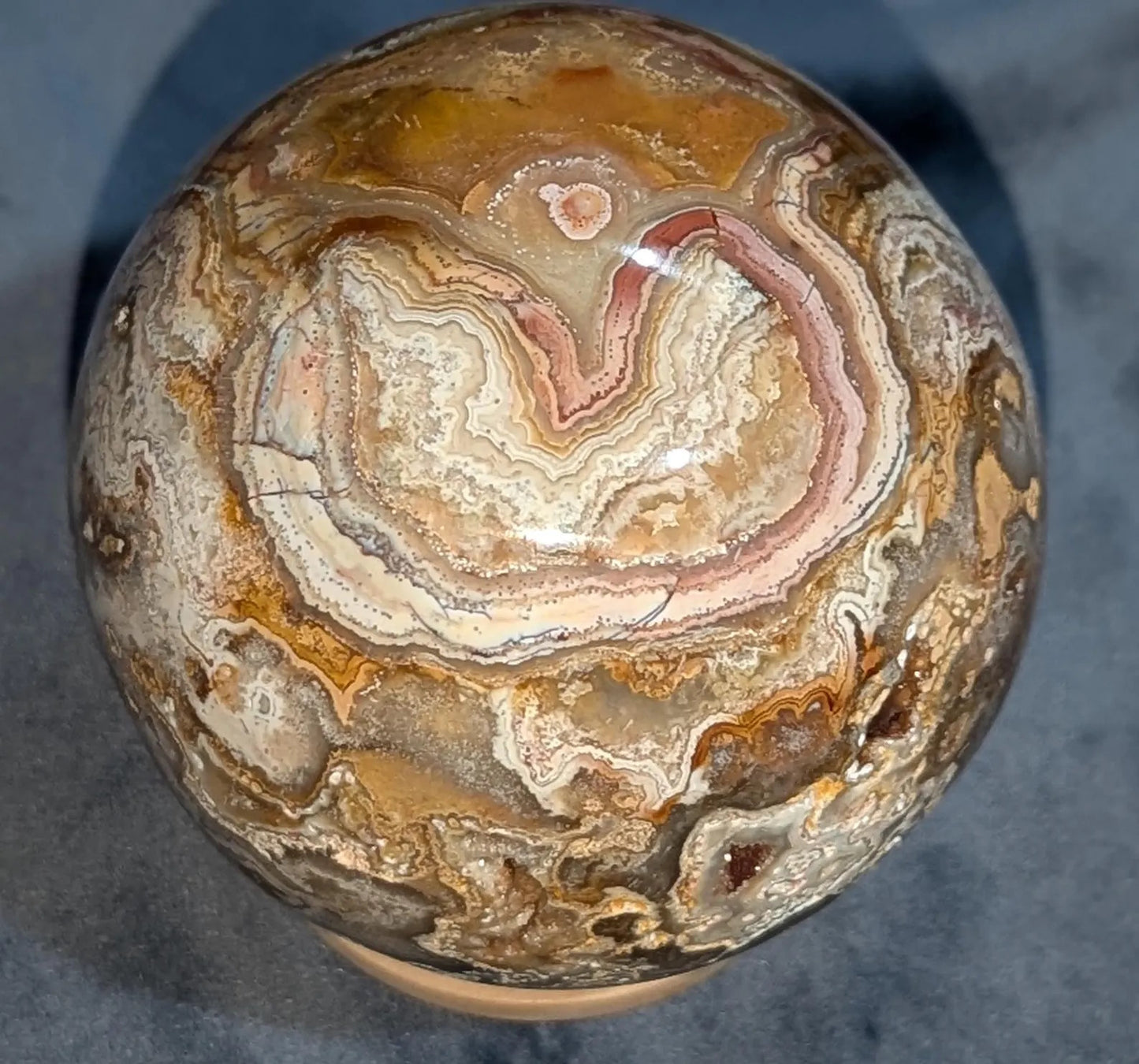 Hand Carved Druzy Pink Crazy Lace Agate Sphere
