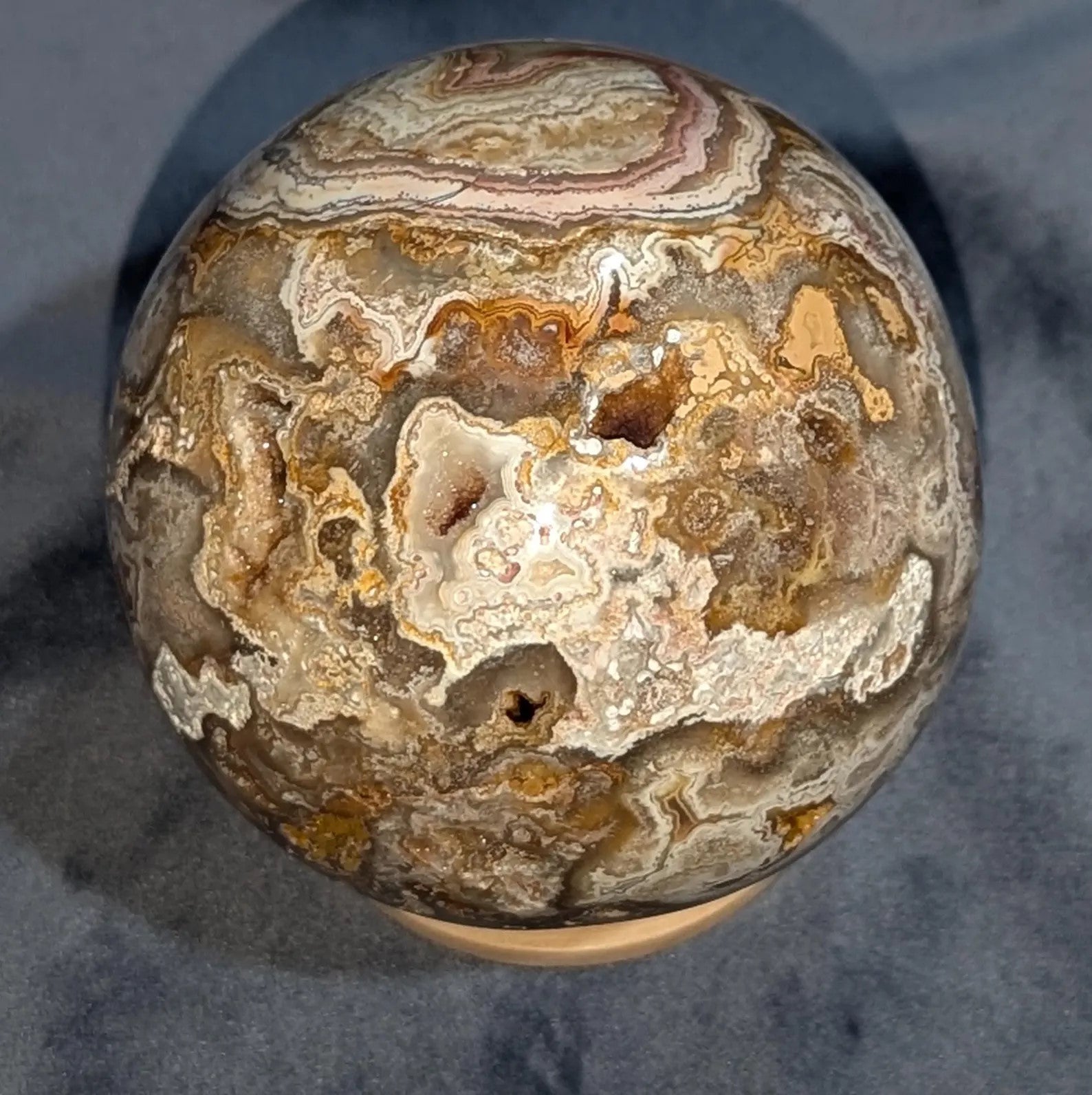 Hand Carved Druzy Pink Crazy Lace Agate Sphere