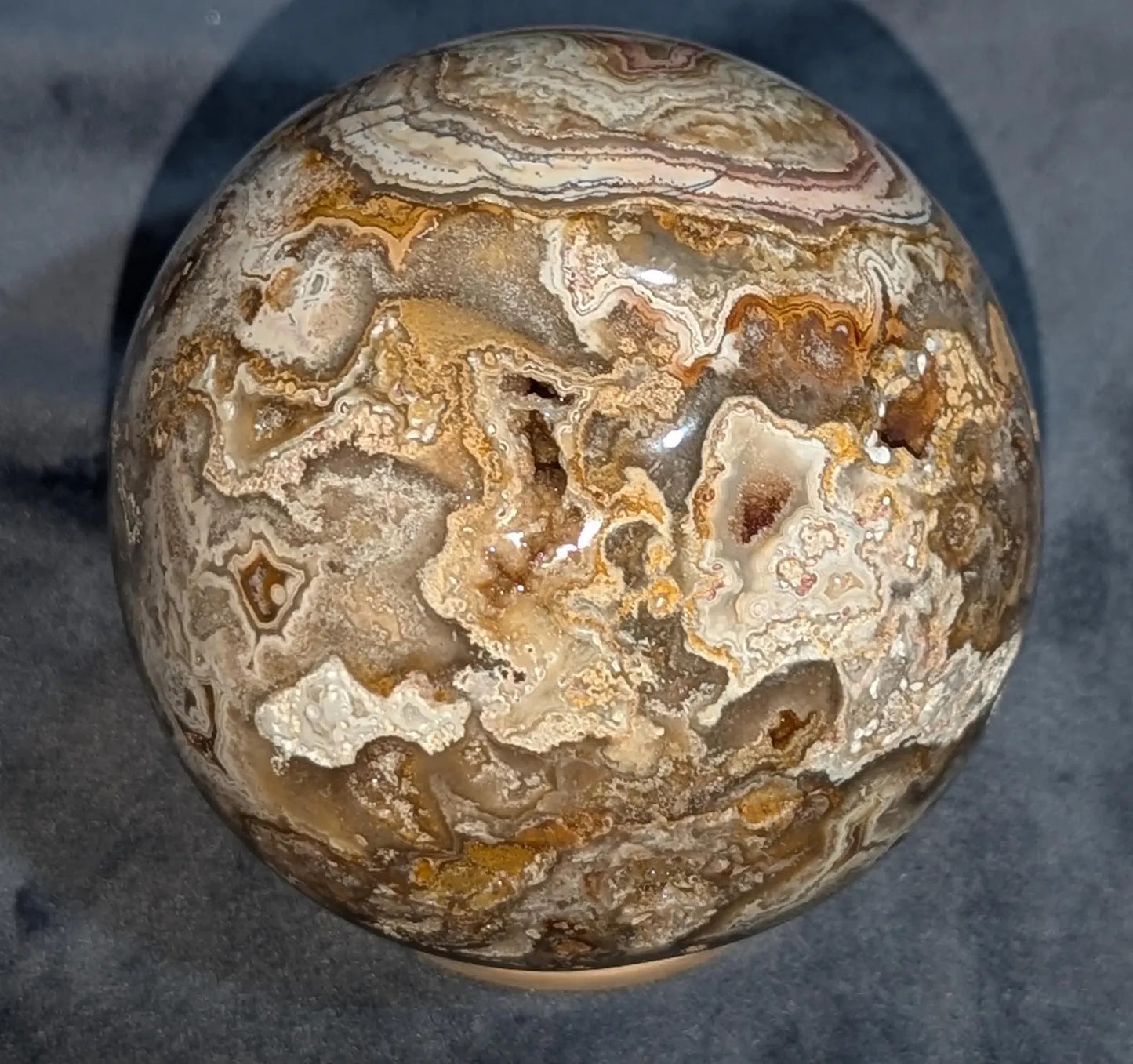 Hand Carved Druzy Pink Crazy Lace Agate Sphere
