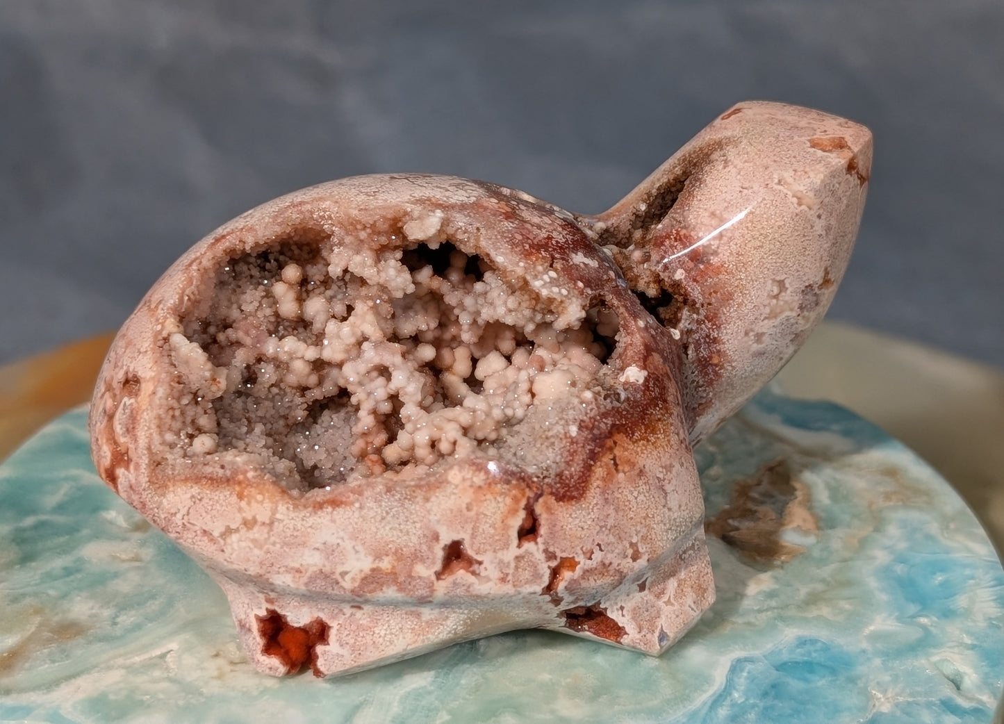 Druzy Pink Crazy Lace Agate Turtle Figurine