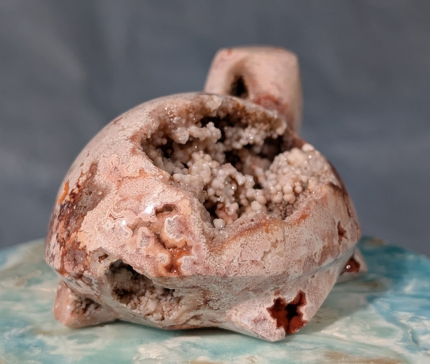 Druzy Pink Crazy Lace Agate Turtle Figurine