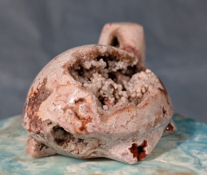 Druzy Pink Crazy Lace Agate Turtle Figurine