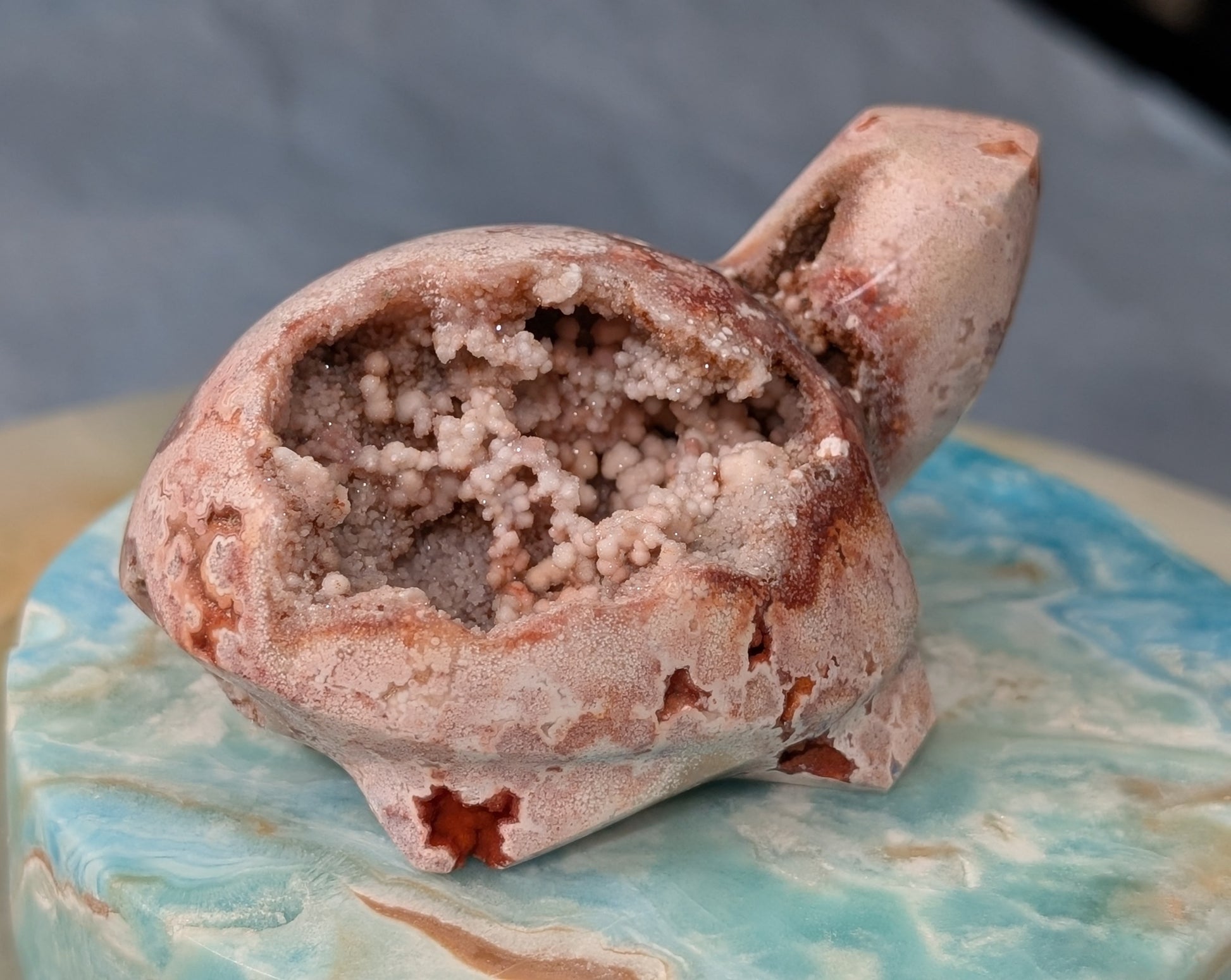Druzy Pink Crazy Lace Agate Turtle Figurine