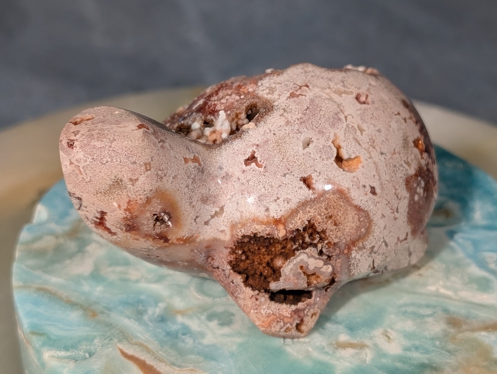 Druzy Pink Crazy Lace Agate Turtle Figurine