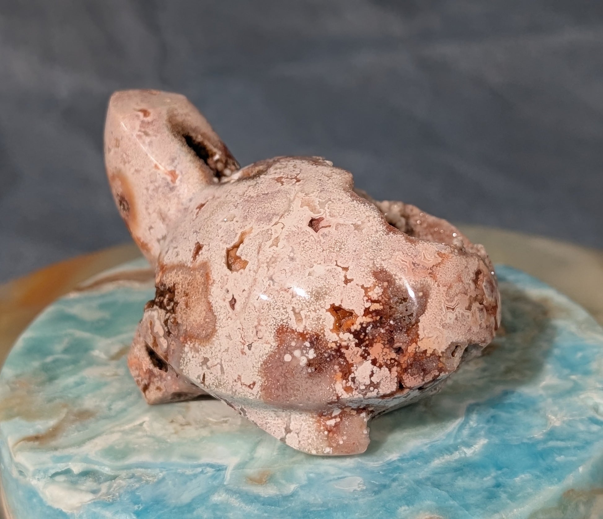 Druzy Pink Crazy Lace Agate Turtle Figurine
