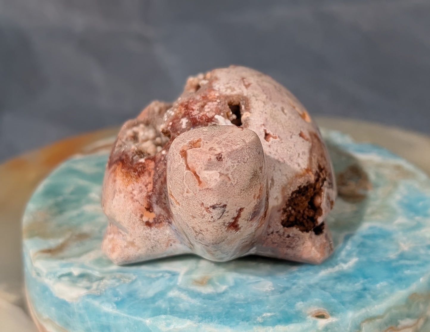 Druzy Pink Crazy Lace Agate Turtle Figurine
