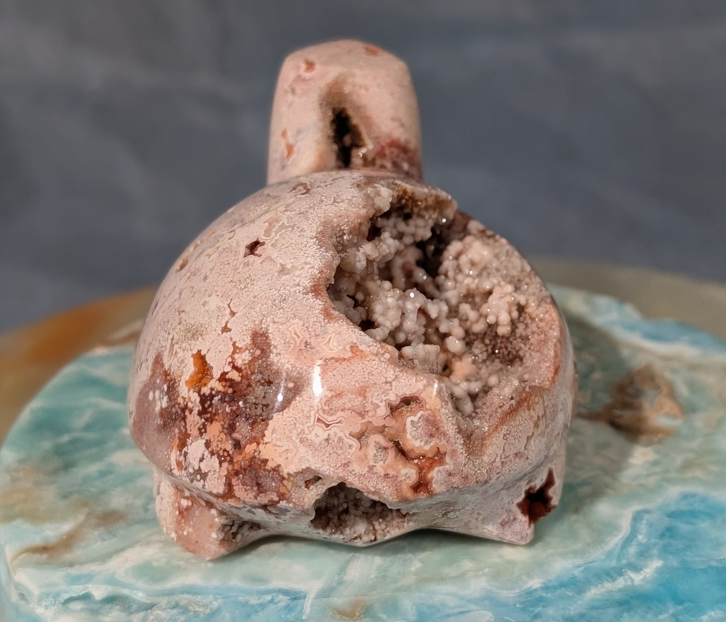 Druzy Pink Crazy Lace Agate Turtle Figurine