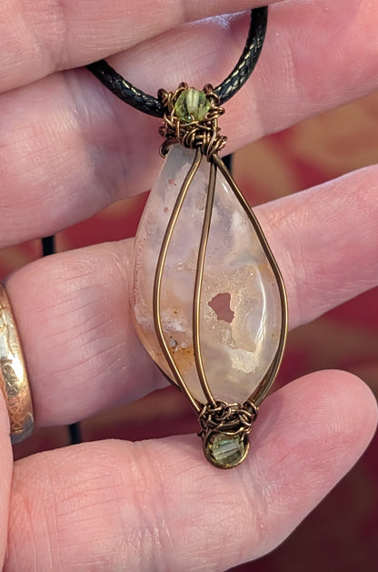 Druzy Quartz Wire Wrapped Pendant 1F
